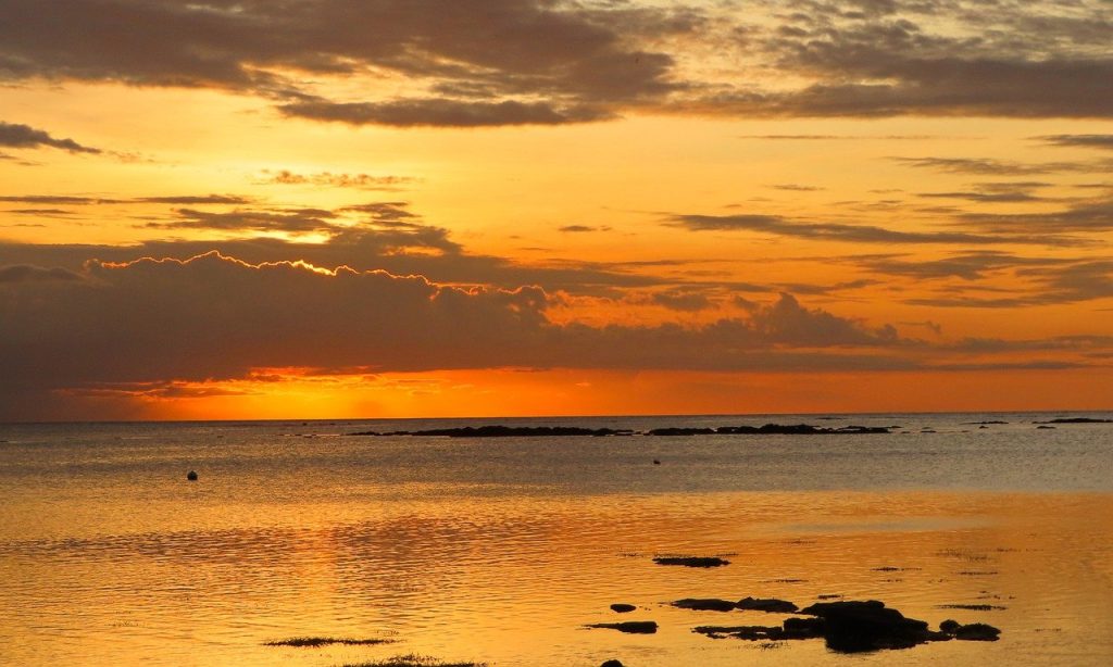 sunset, indian ocean, mauritius