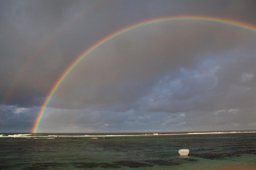 mauritius, rainbow, rainbow at sea
