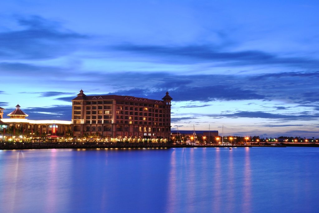sea, building, blue hour