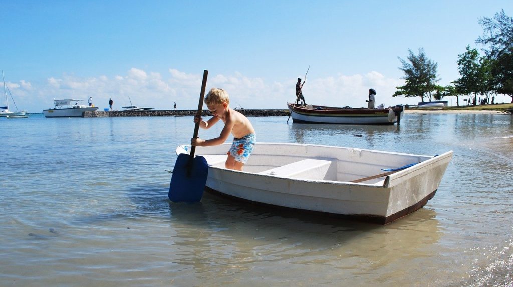 child, boat, sea