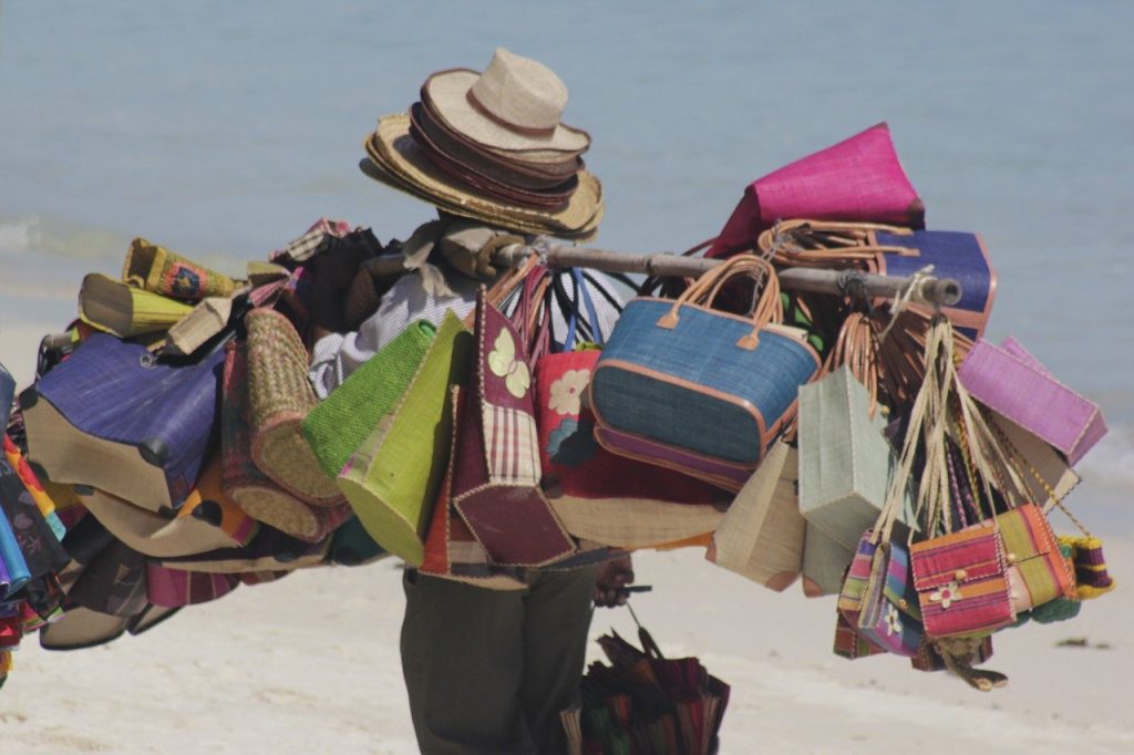 beach seller, bags, colourful