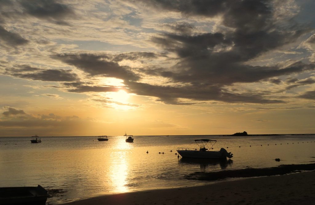 sunset, beach, mauritius