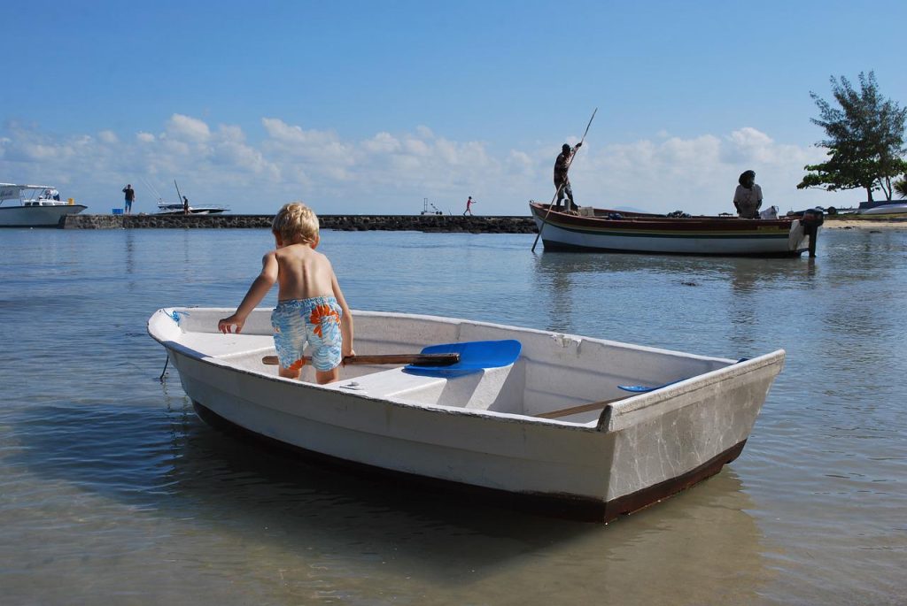 child, boat, sea