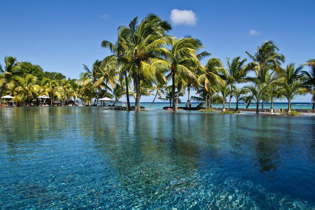 mauritius, palm trees, pool