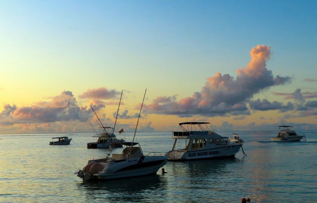 boats, sea, sunset